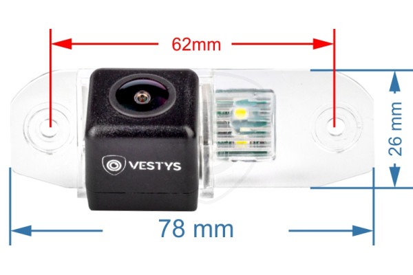 Abmessungen der Rückfahrkamera für Volvo S40, S60, S80, V50, V60, V70, XC60, XC70, XC90 und C70