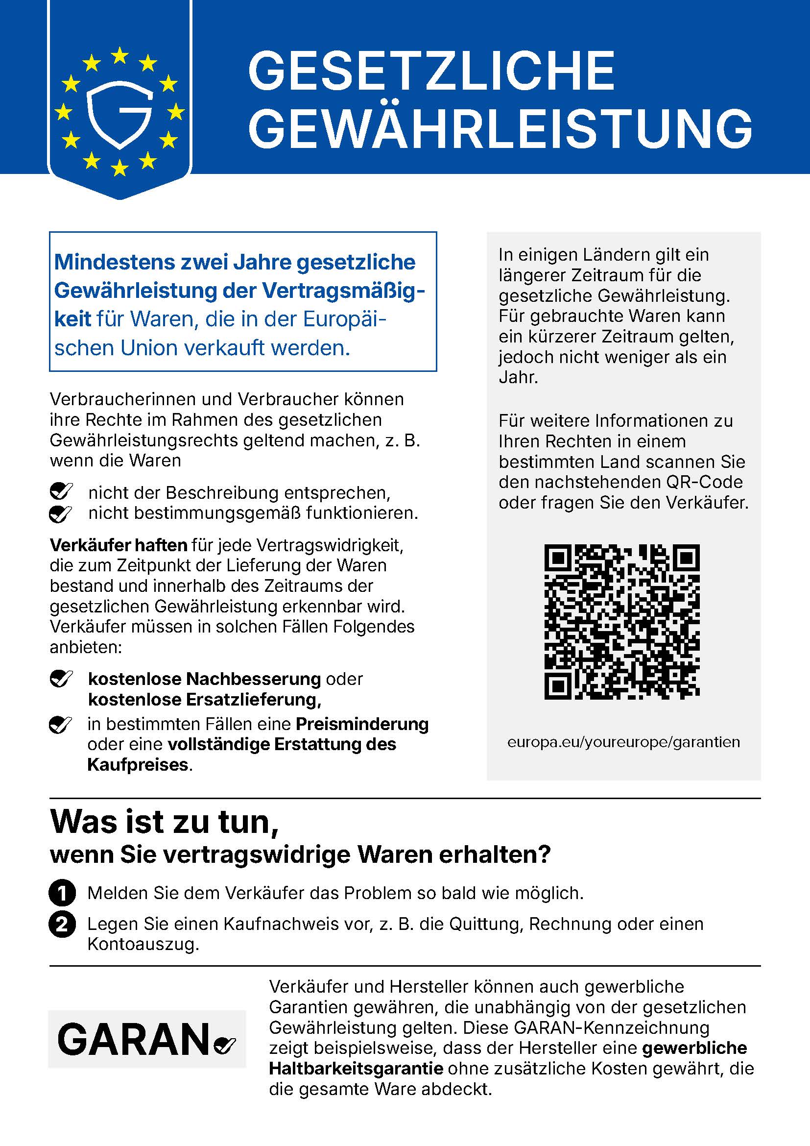 Informationen zur gesetzlichen Gewährleistung in der Europäischen Union